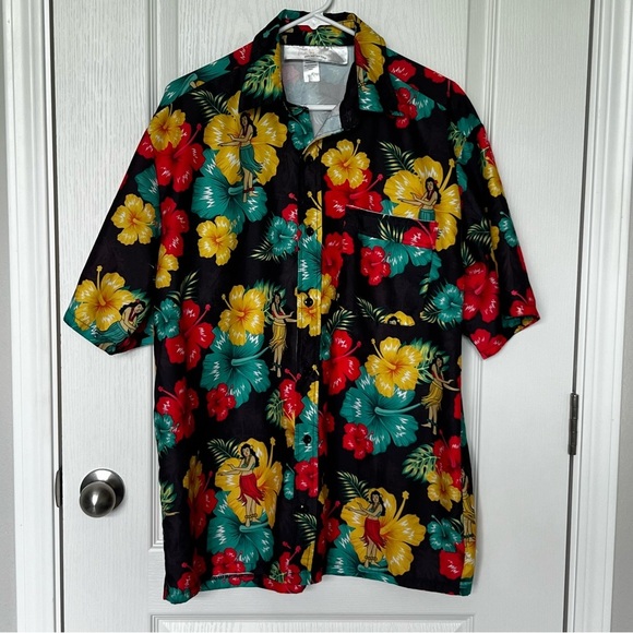 Ace Ventura Hawiian Shirt Men’s Pet Detective Floral Black Yellow Size Large - Picture 1 of 5